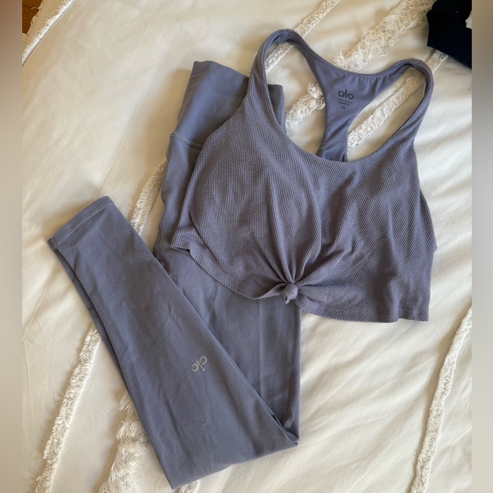 ALO Yoga Set- Purple Leggings and Knotted Crop Top